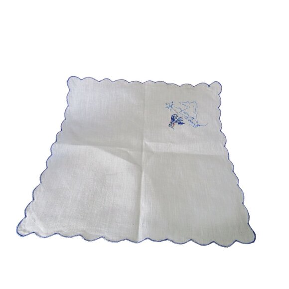 Vintage Embroidered Napkins Blue Shirt Boy Boat Scalloped Edges Four GUC - Picture 13 of 15